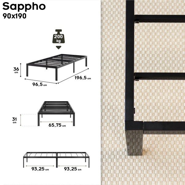 SAPPHO Cadre de lit acier avec rangement montage facile