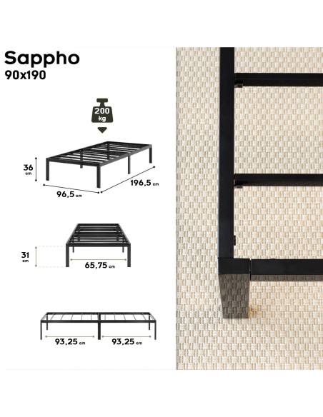 SAPPHO Cadre de lit acier avec rangement montage facile