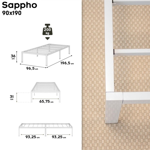 SAPPHO Cadre de lit acier avec rangement montage facile