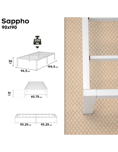 SAPPHO Cadre de lit acier avec rangement montage facile