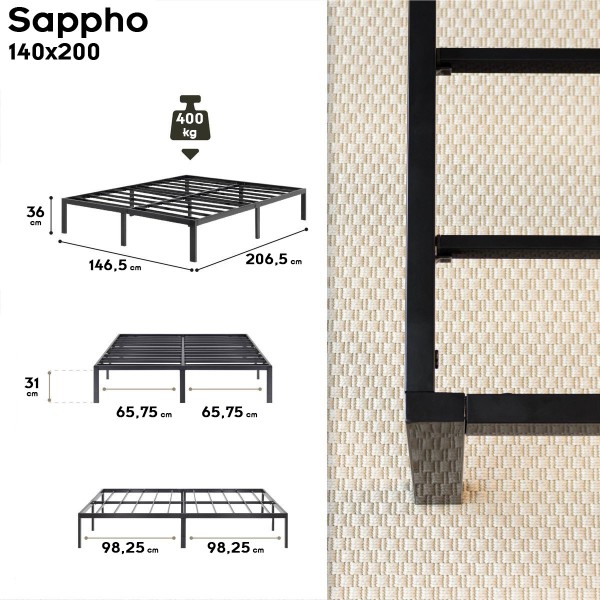 SAPPHO Cadre de lit en acier avec espace de rangement - Montage facile -