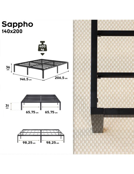 SAPPHO Cadre de lit en acier avec espace de rangement - Montage facile -