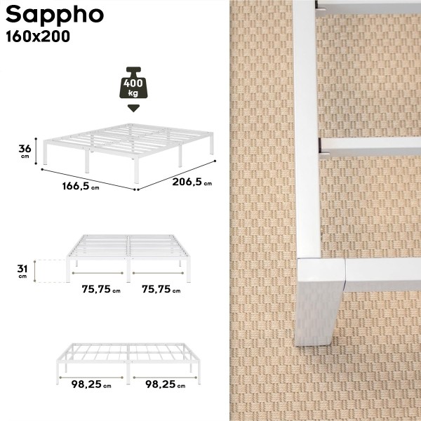 SAPPHO Cadre de lit en acier avec espace de rangement - Montage facile -