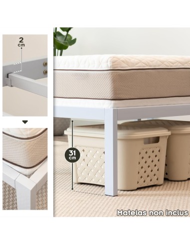 SAPPHO Cadre de lit en acier avec espace de rangement - Montage facile -