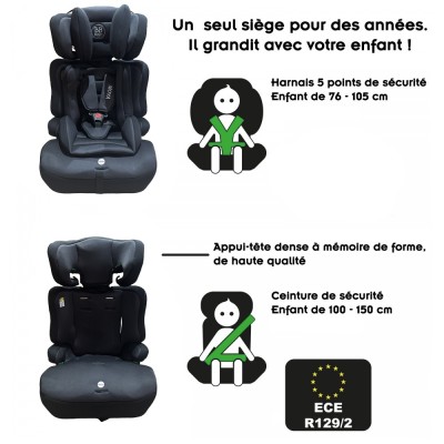 MOYA Siège-auto ceinturé évolutif R129 I-Size 76-150 cm pour enfants 2