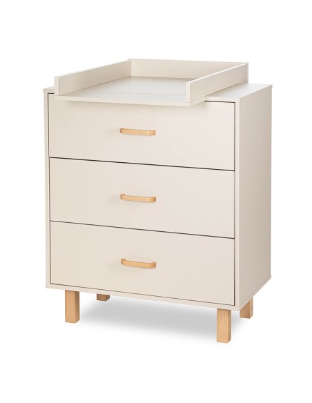 LAURA Commode bébé en bois de hêtre 3 tiroirs Champagne