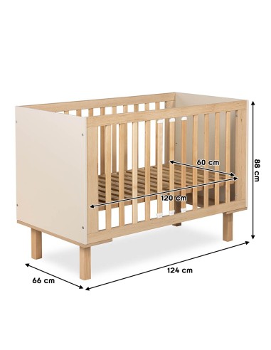 LAURA Lit bébé évolutif à barreaux avec barrière de sécurité 120x60 Champagne