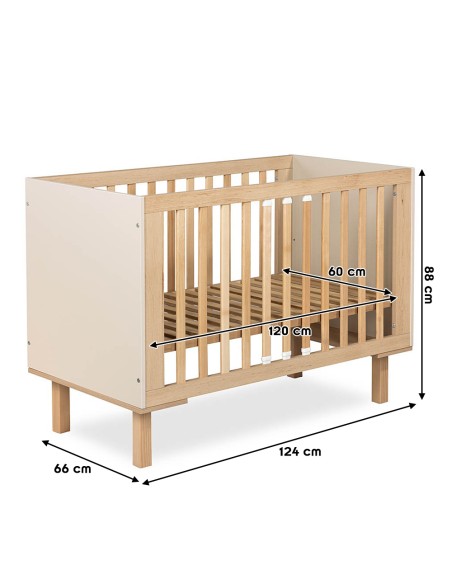 LAURA Lit bébé évolutif à barreaux avec barrière de sécurité 120x60 Champagne