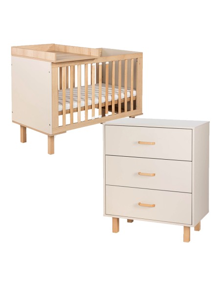 LAURA Ensemble bébé commode et lit évolutif 120x60 Champagne