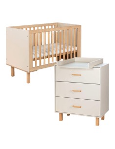 LAURA Ensemble bébé commode et lit évolutif 120x60 Champagne