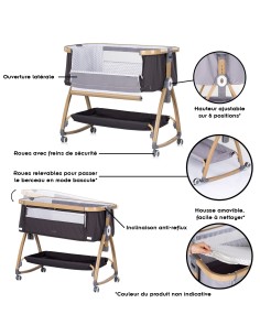 CHARISMA Lit bébé cododo ouverture latérale Inclinaison anti-reflux hauteur réglable 6 positions 2