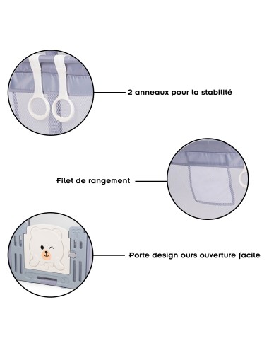 AMICO Parc bébé 180×200 cm avec porte, filets respirants et 2 poignées