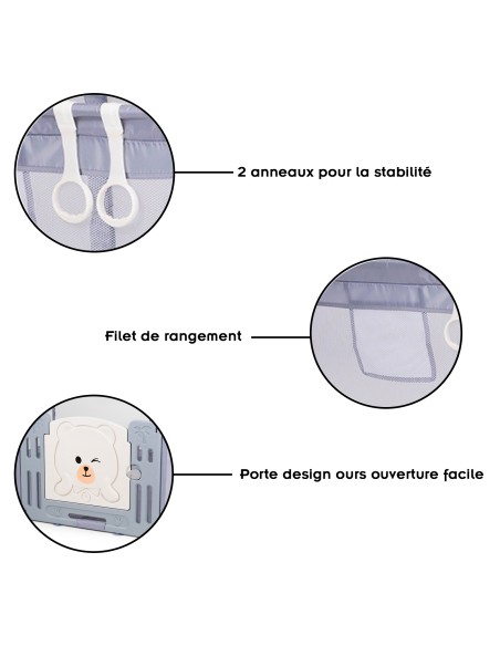 AMICO Parc bébé 180×200 cm avec porte, filets respirants et 2 poignées