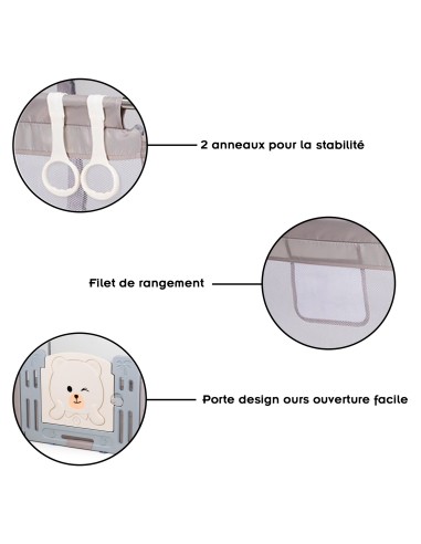 AMICO Parc bébé 180×200 cm avec porte, filets respirants et 2 poignées