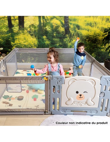 AMICO Parc bébé 180×200 cm avec porte, filets respirants et 2 poignées