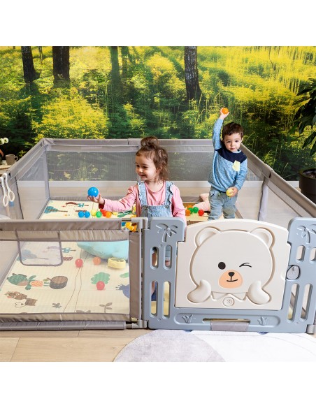 AMICO Parc bébé 180×200 cm avec porte, filets respirants et 2 poignées