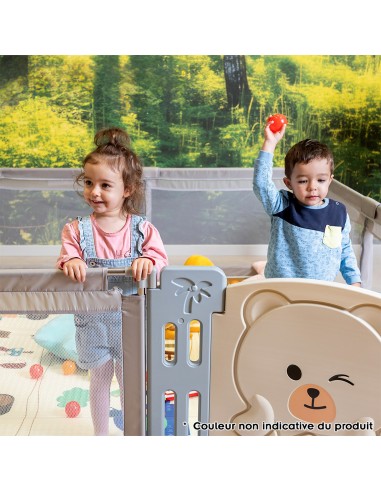 AMICO Parc bébé 180×200 cm avec porte, filets respirants et 2 poignées