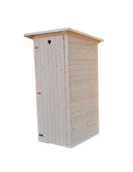 Abri WC en bois fabrication artisanale, solide et prêt à poser. Toilettes sèches robustes style rustique.