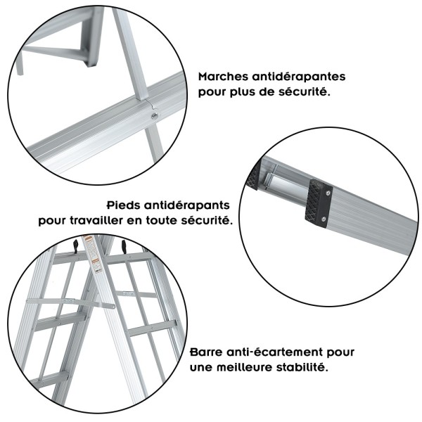 Échelle double pliante aluminium CLIMB – 3, 4 ou 5 marches