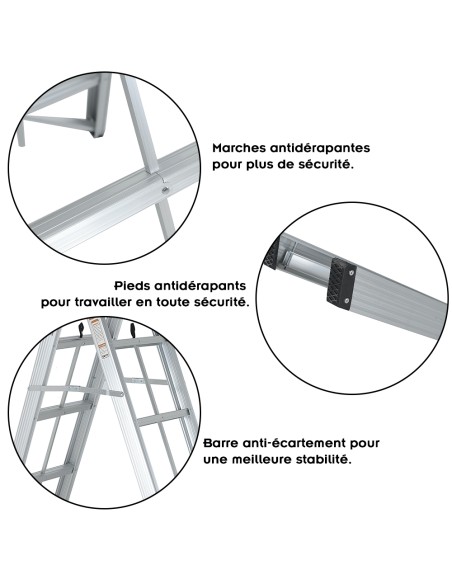 Échelle double pliante aluminium CLIMB – 3, 4 ou 5 marches