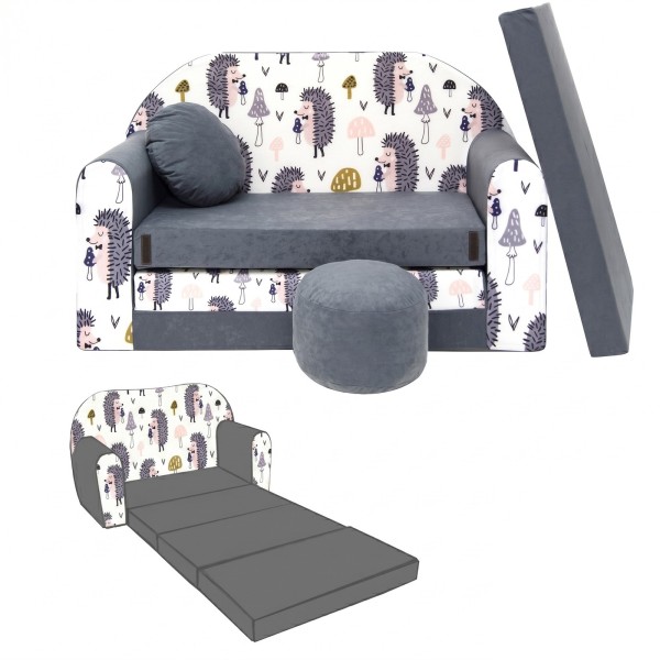 Canapé en mousse enfant convertible lit avec coussin et pouf  OEKO-TEX