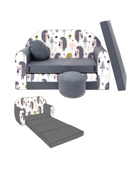 Canapé en mousse enfant convertible lit avec coussin et pouf  OEKO-TEX