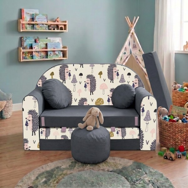 Canapé en mousse enfant convertible lit avec coussin et pouf  OEKO-TEX