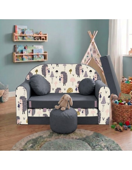 Canapé en mousse enfant convertible lit avec coussin et pouf  OEKO-TEX