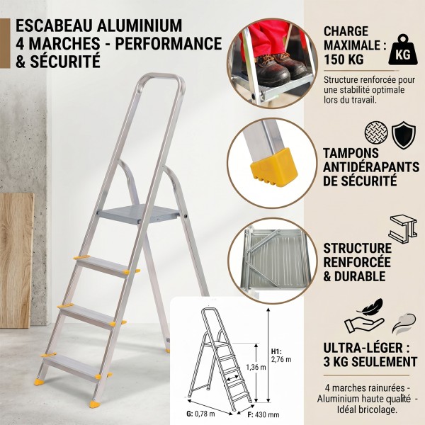 escabeau 4 marches marchepied pliable