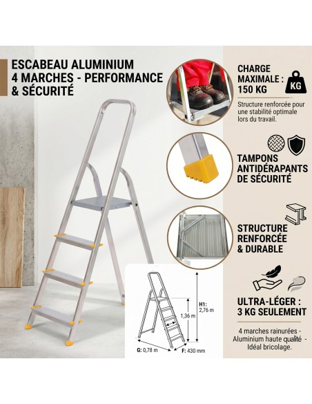 escabeau 4 marches marchepied pliable