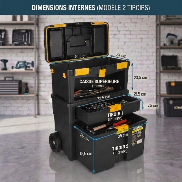 Chariot à outils modulable avec tiroirs et compartiments 3 niveaux
