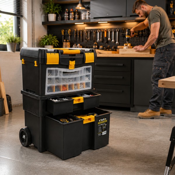 Chariot à outils modulable avec tiroirs et compartiments 3 niveaux