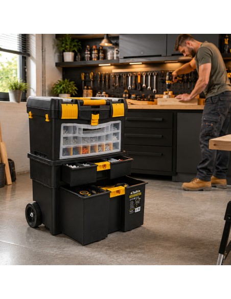 Chariot à outils modulable avec tiroirs et compartiments 3 niveaux