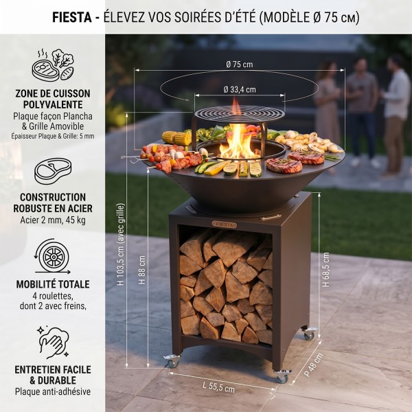 FIESTA Brasero haut de qualité barbecue plancha en acier épais