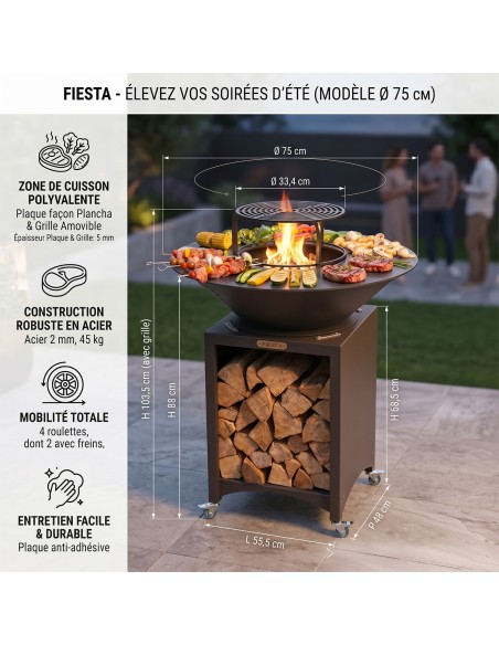 FIESTA Brasero haut de qualité barbecue plancha en acier épais