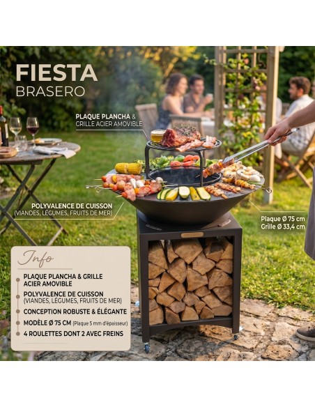 FIESTA Brasero haut de qualité barbecue plancha en acier épais