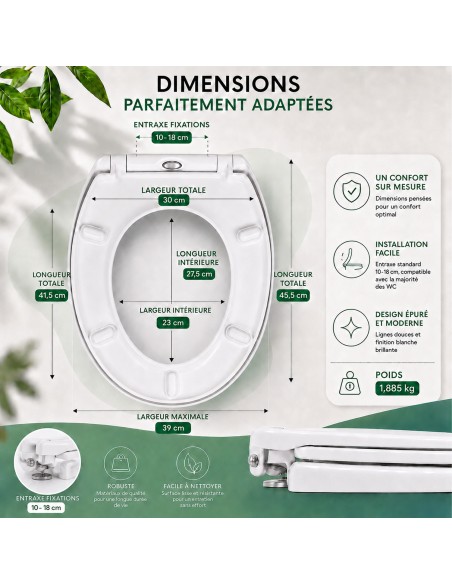 DUN Abattant WC en duroplast hygiénique déclipsable fermeture silencieuse