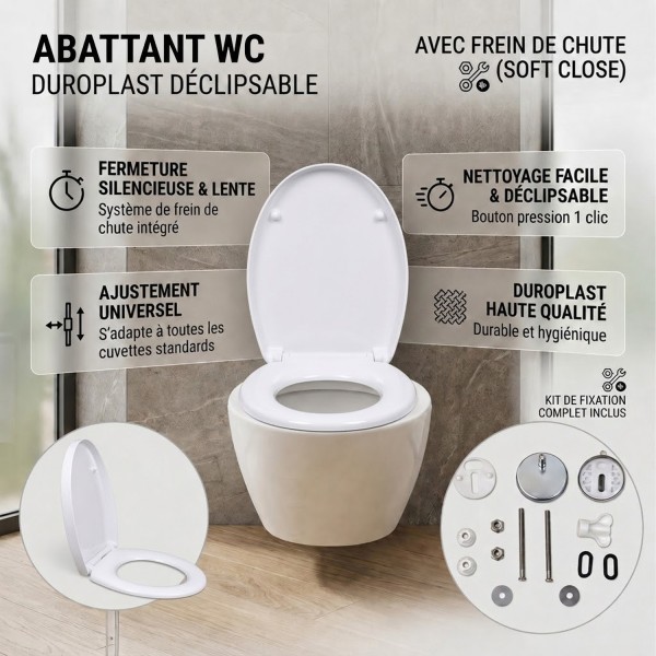 DUN Abattant WC en duroplast hygiénique déclipsable fermeture silencieuse