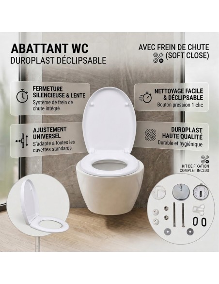 DUN Abattant WC en duroplast hygiénique déclipsable fermeture silencieuse