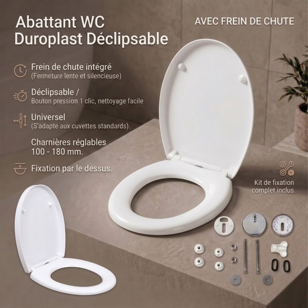DUN Abattant WC en duroplast hygiénique déclipsable fermeture silencieuse