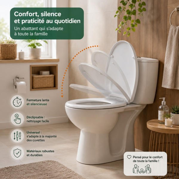 DUN Abattant WC en duroplast hygiénique déclipsable fermeture silencieuse