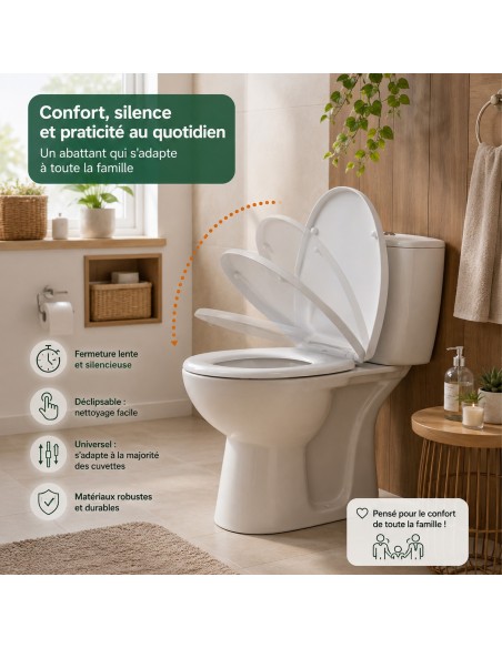 DUN Abattant WC en duroplast hygiénique déclipsable fermeture silencieuse