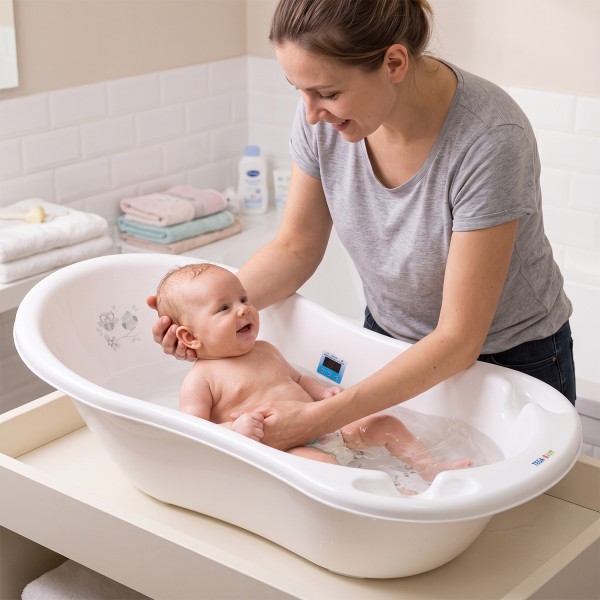 Baignoire bébé thermomètre pied évacuation 86 cm | BB-BOOM