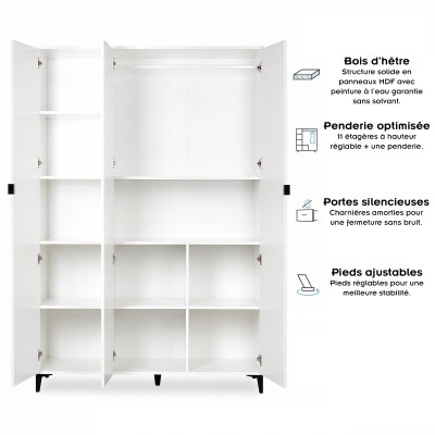 MIA Armoire penderie 3 portes avec étagères pour chambre enfant 2
