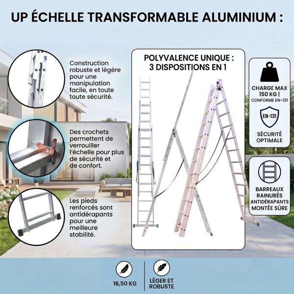 UP Échelle Transformable 3 Plans Aluminium coulissante extensible