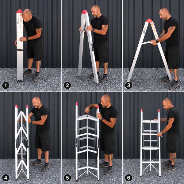 Échelle double pliante aluminium CLIMB – 3, 4 ou 5 marches