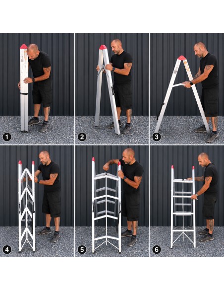 Échelle double pliante aluminium CLIMB – 3, 4 ou 5 marches