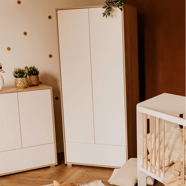 IDA Armoire penderie 2 portes avec étagères et 1 tiroir