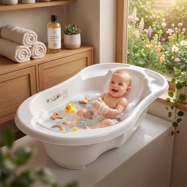 Baignoire bébé avec réducteur et thermomètre intégré