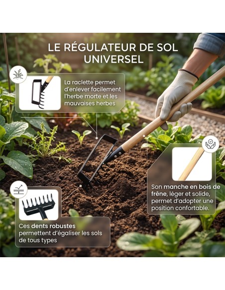 OGROD - Râteau binette 2 en 1 acier, manche frêne FSC